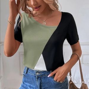Cut & Sew Asymmetrical Neck Tee